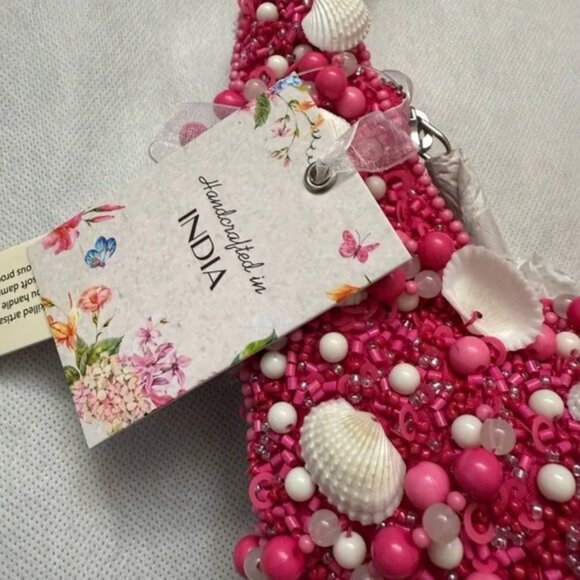 Hot Pink Sea Shell Beaded Boho Bag Handcrafted in India NWT Tik Tok Viral - Picture 5 of 5